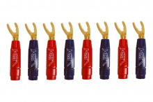 Позолоченный разъем BERRI в сборе Van den Hul Gold Plated Bus. Тип Лопатка для кабеля 6,5 мм Маркировка синяя