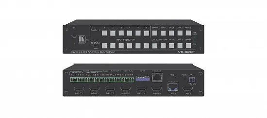 Матричный коммутатор 6х2 HDMI Kramer VS-62DT, выходы HDBaseT, 4К 60 Гц (4:2:0), PoE Матричный коммутатор 6х2 HDMI Kramer VS-62DT, выходы HDBaseT, 4К 60 Гц (4:2:0), PoE